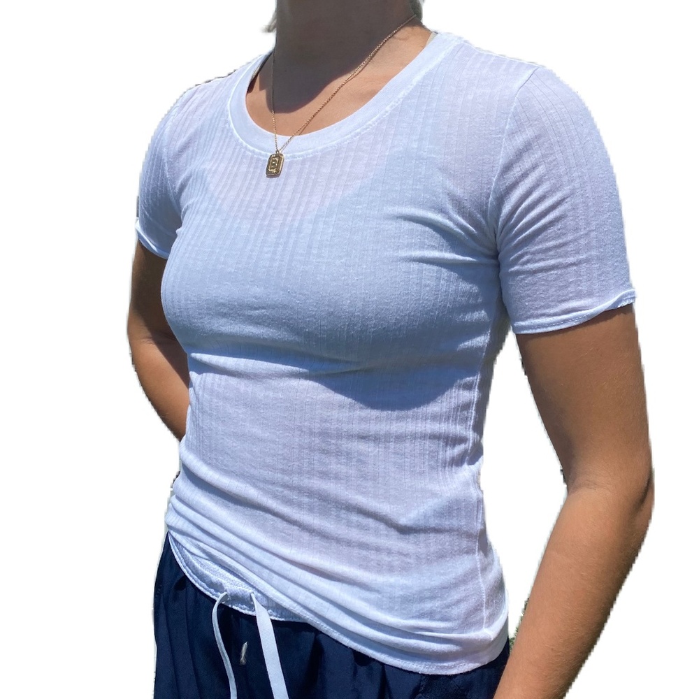 Topshop Alexa tee short sleeve ribbed white size 2 - Picture 3 of 11